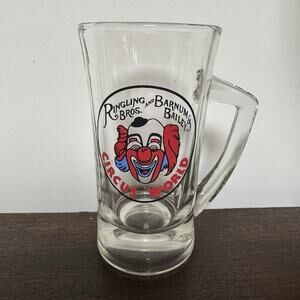 VTG RINGLING BROS. and BARNUM & BAILEY Circus World Glass Mug Stein Clown 1970's